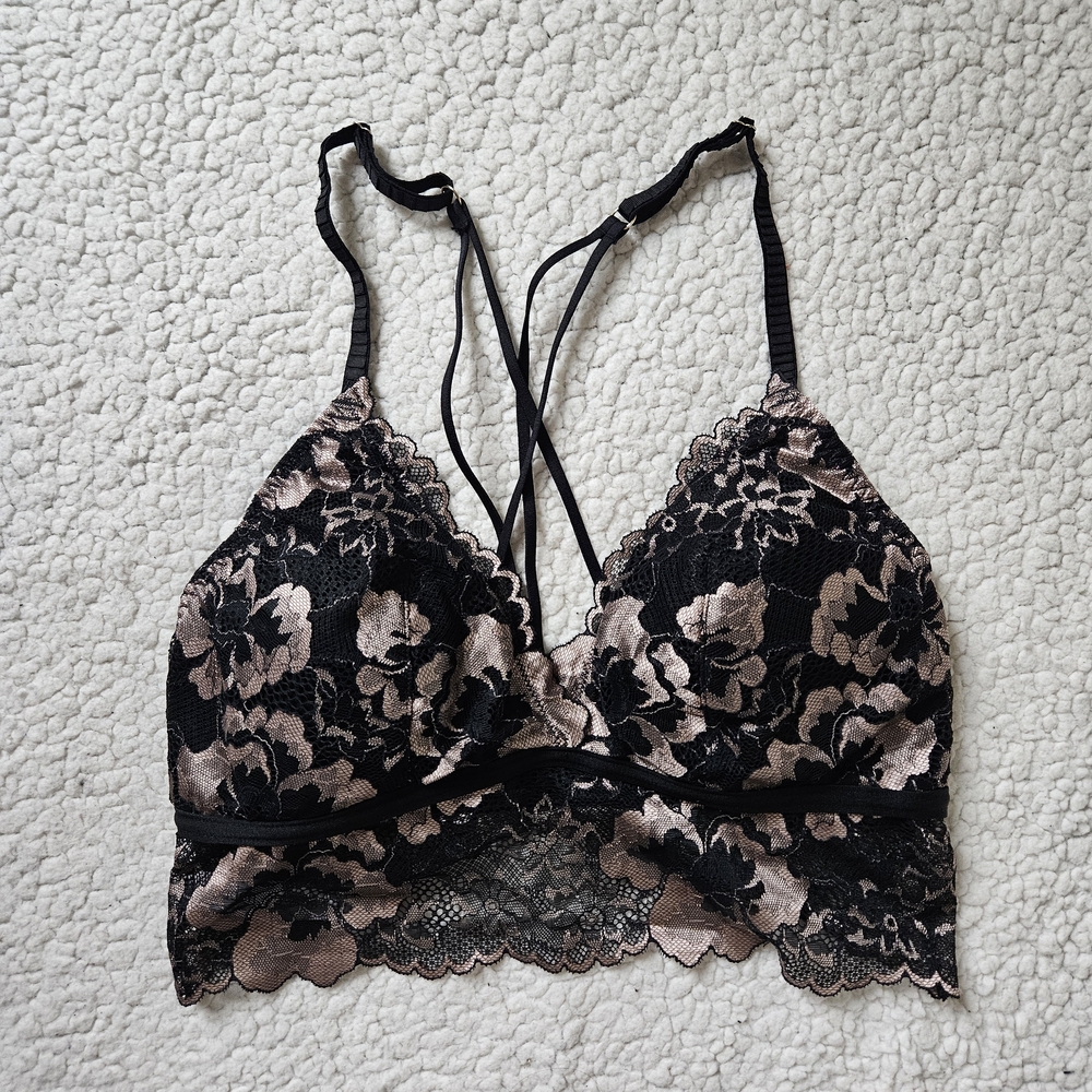 Auden Black and Cream Floral Lace Bralette